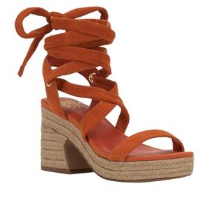 Vince Camuto Roreka Ankle-Tie Espadrille Platform Sandals In Orange Red